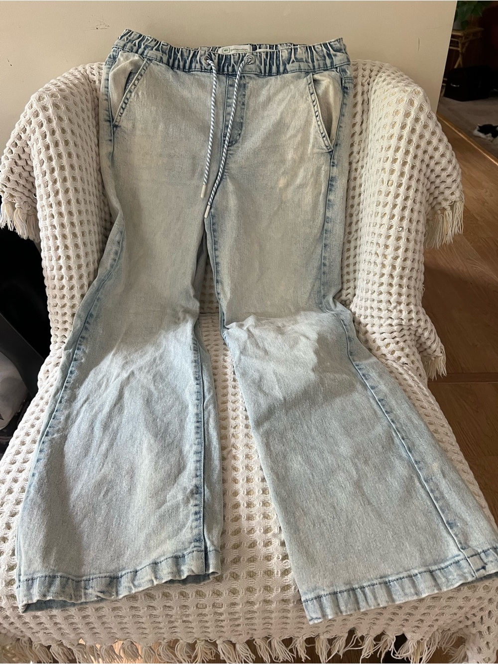 Celebrity Pink Light Wash Flare Jeans with Elastic Drawstring Waist